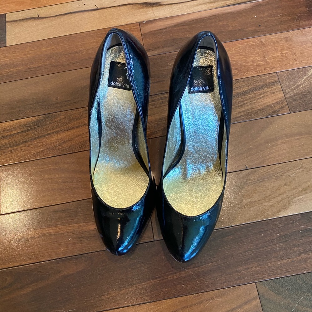 Patent leather high heels shoes kitten point cone